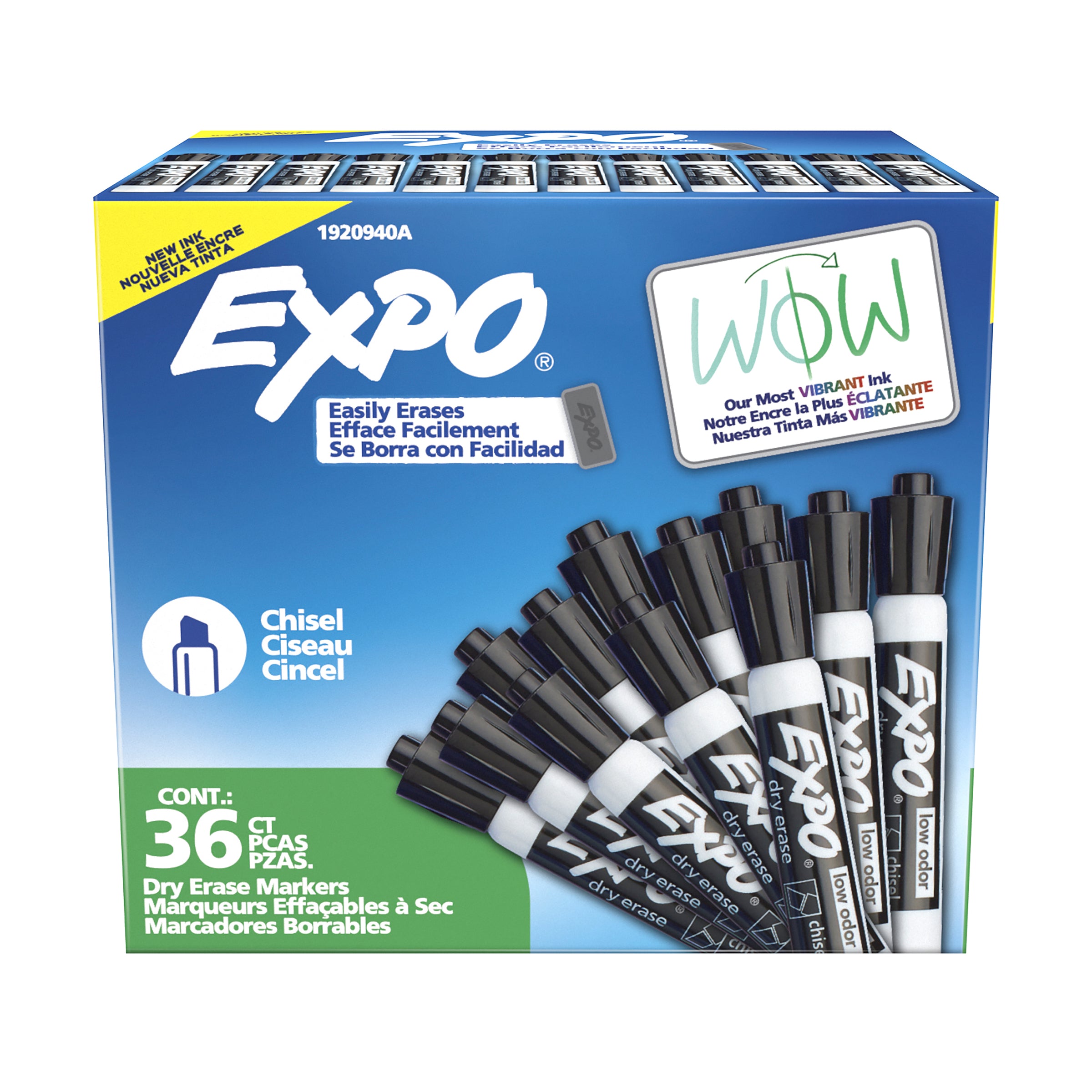 Expo Low Odour Dry Erase Whiteboard Markers Chisel Tip Black Box 36