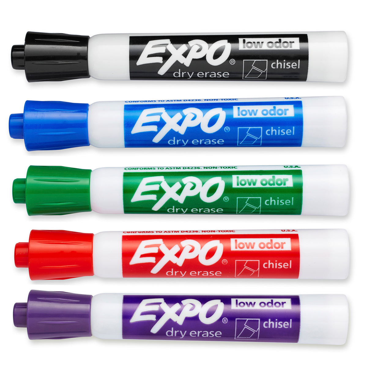 Expo Low Odour Dry Erase Whiteboard Markers Chisel Tip Assorted Box 36