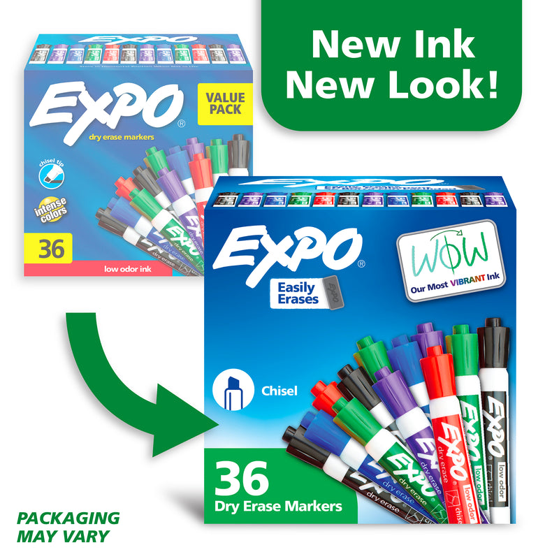 Expo Low Odour Dry Erase Whiteboard Markers Chisel Tip Assorted Box 36