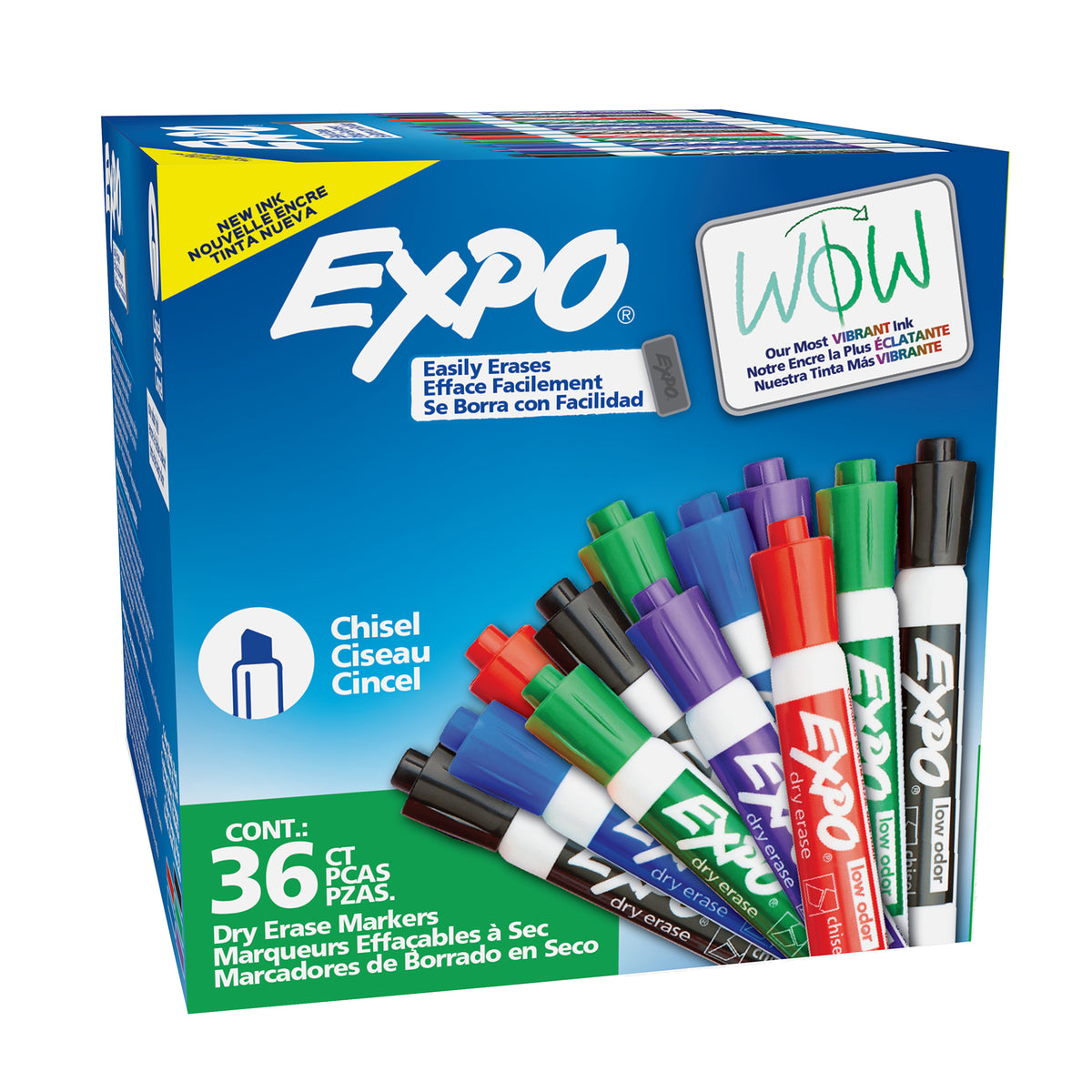 Expo Low Odour Dry Erase Whiteboard Markers Chisel Tip Assorted Box 36