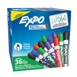 Expo Low Odour Dry Erase Whiteboard Markers Chisel Tip Assorted Box 36