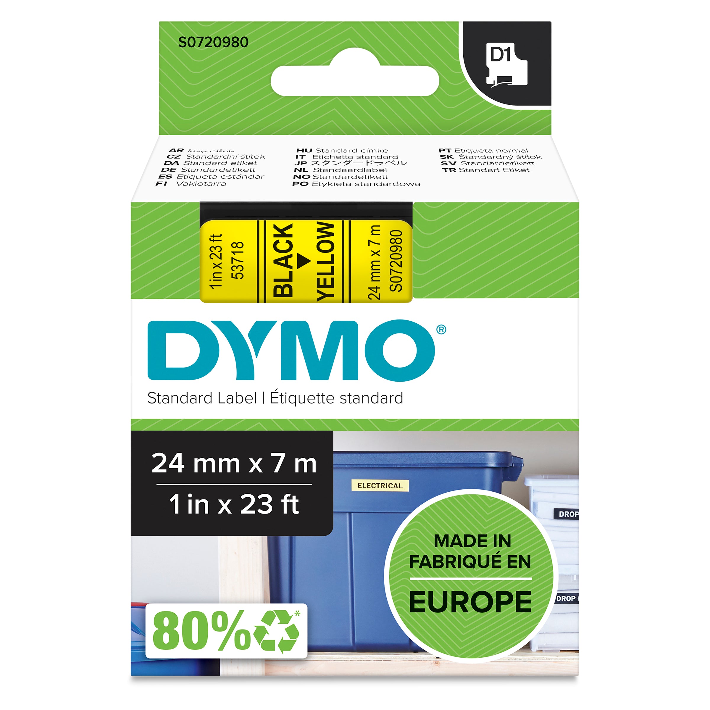 Dymo D1 Label Tape 24mm Black on Yellow - product image