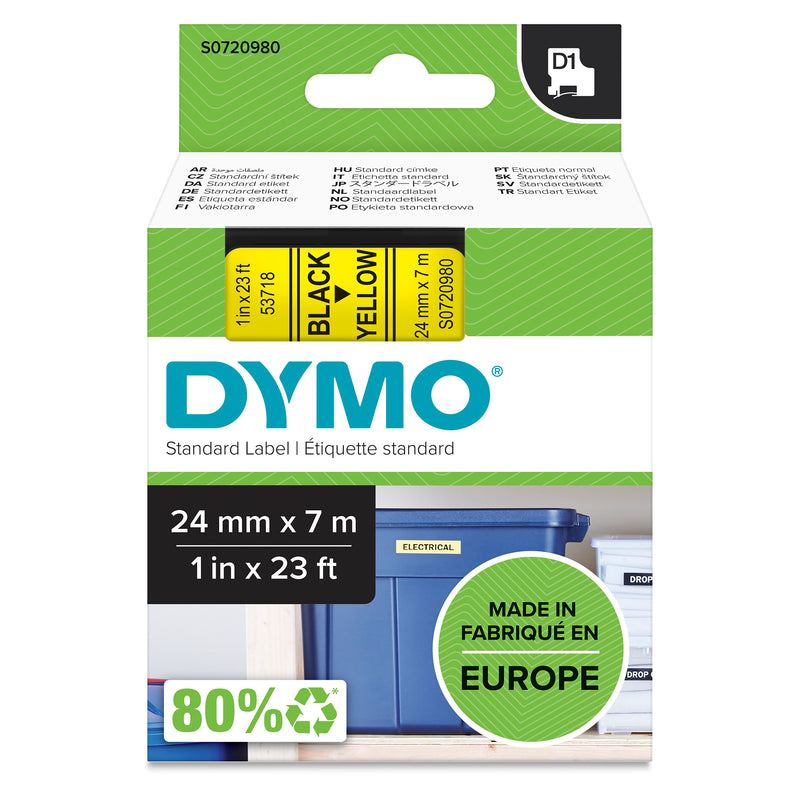 Dymo D1 Label Tape 24mm Black on Yellow - product image