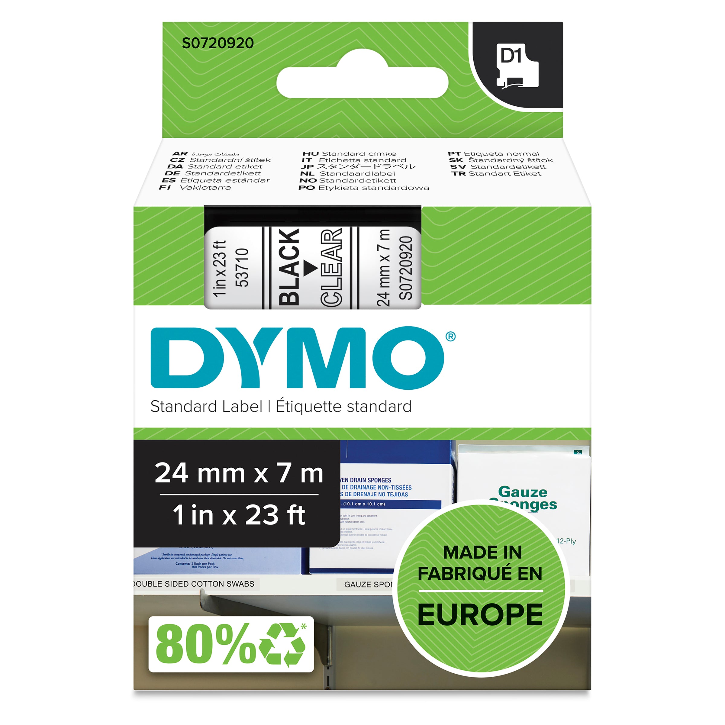 Dymo D1 Label Tape 24mm Black on Clear - product image
