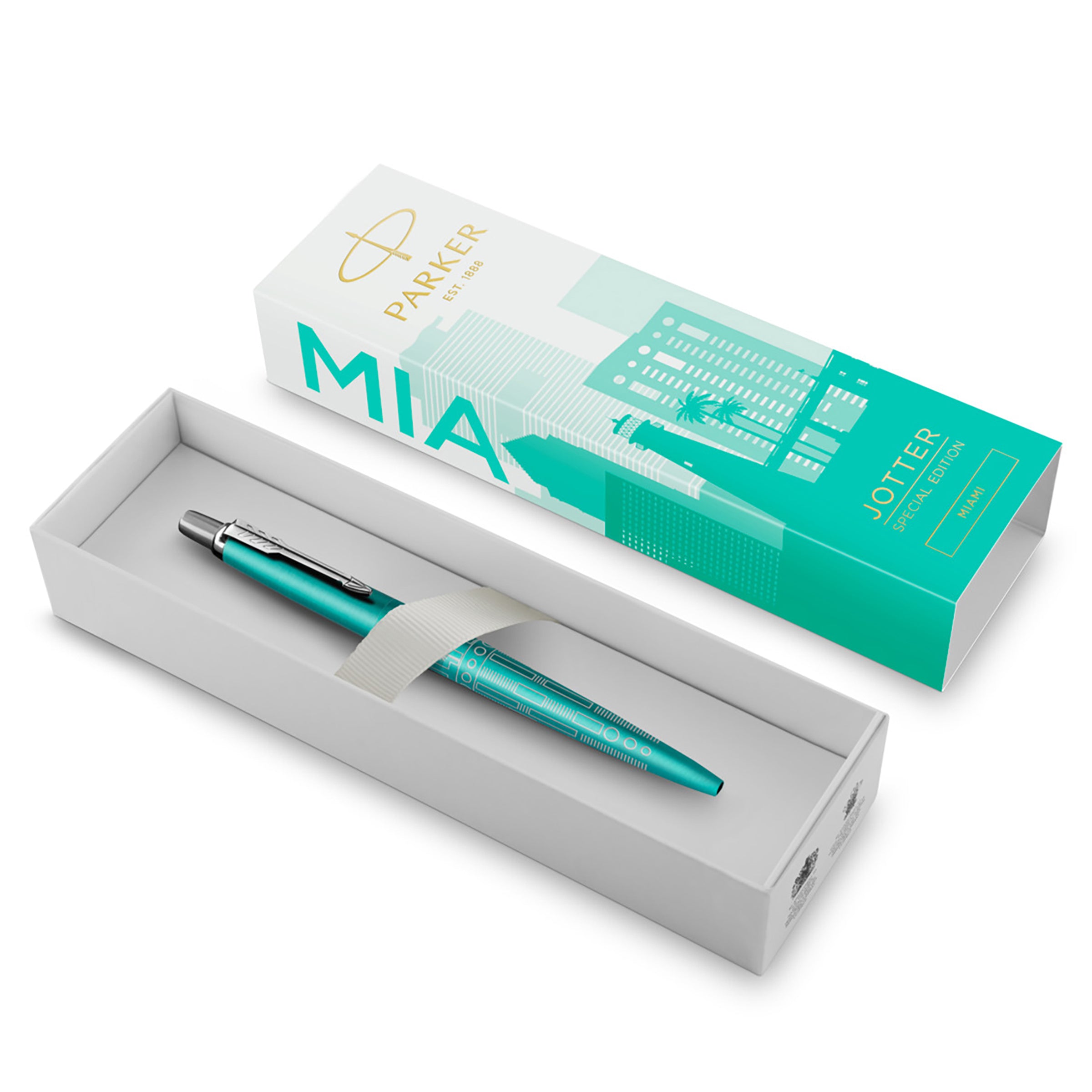 Parker Jotter SE Global Icons Ballpoint Pen Miami Turquoise Lacquer and Chrome Trim Medium Tip
