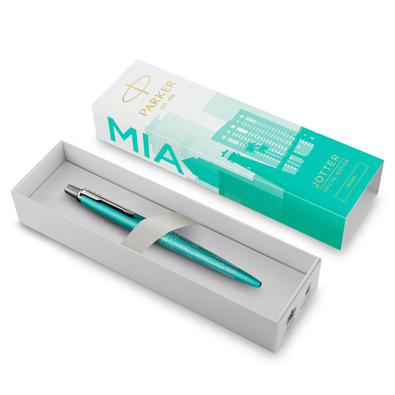 Parker Jotter SE Global Icons Ballpoint Pen Miami Turquoise Lacquer and Chrome Trim Medium Tip