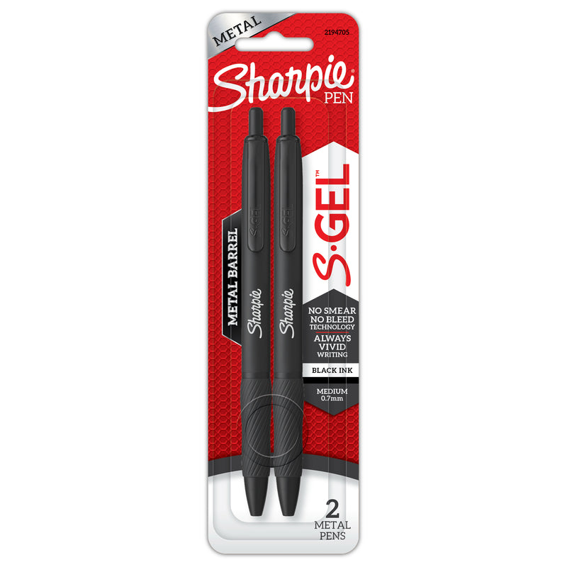 Sharpie S-Gel Pens Matte Black Metal Barrel Retractable 0.7mm Black 2 Pack - product image