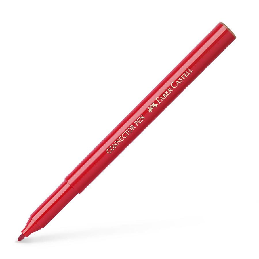 Single red Faber-Castell Connector felt tip pen without its cap, printed CONNECTOR PEN and FABER-CASTELL along the barrel