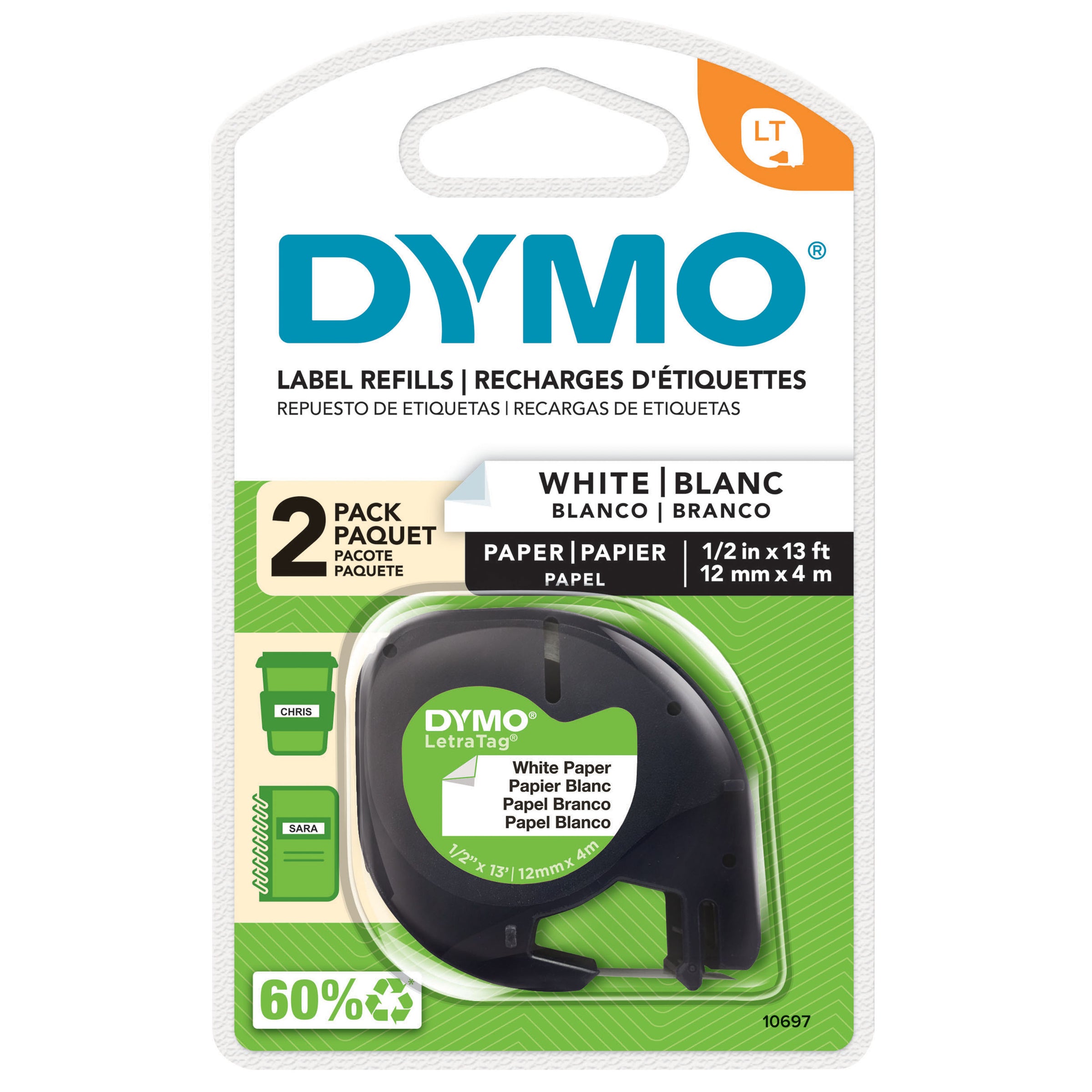 Dymo LetraTag Paper Tape 12mm x 4M White 2-Pack - product image
