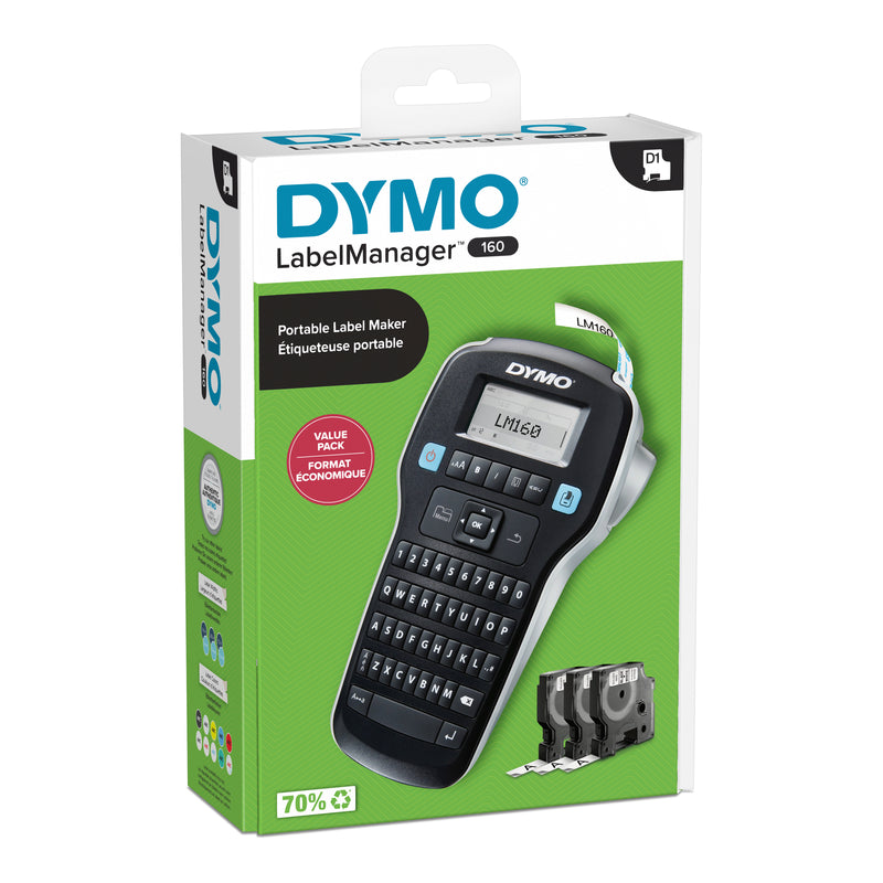 DYMO LabelManager 160 Label Maker Starter Kit with 3 rolls - 3D view