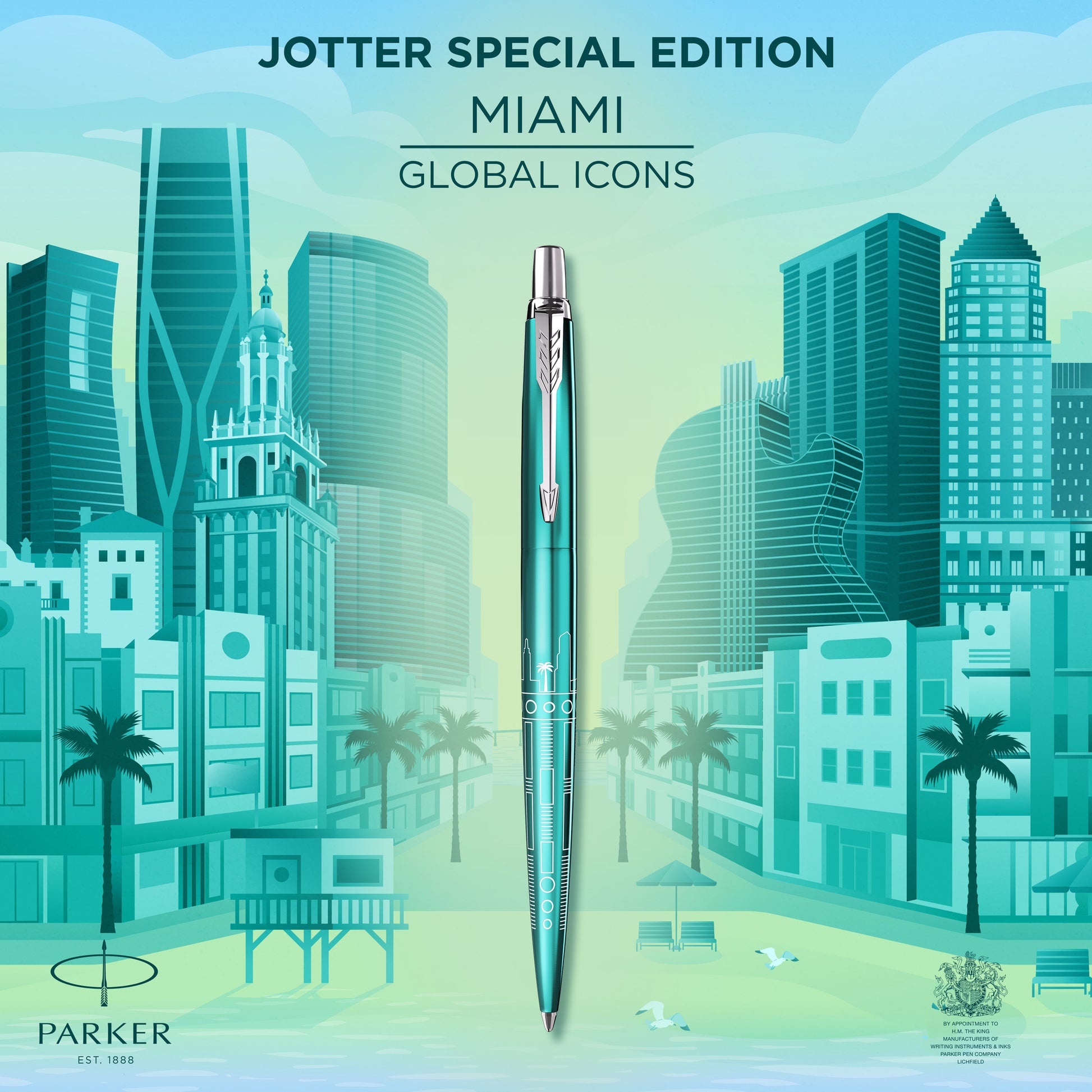 Parker Jotter SE Global Icons Ballpoint Pen Miami Turquoise Lacquer and Chrome Trim Medium Tip