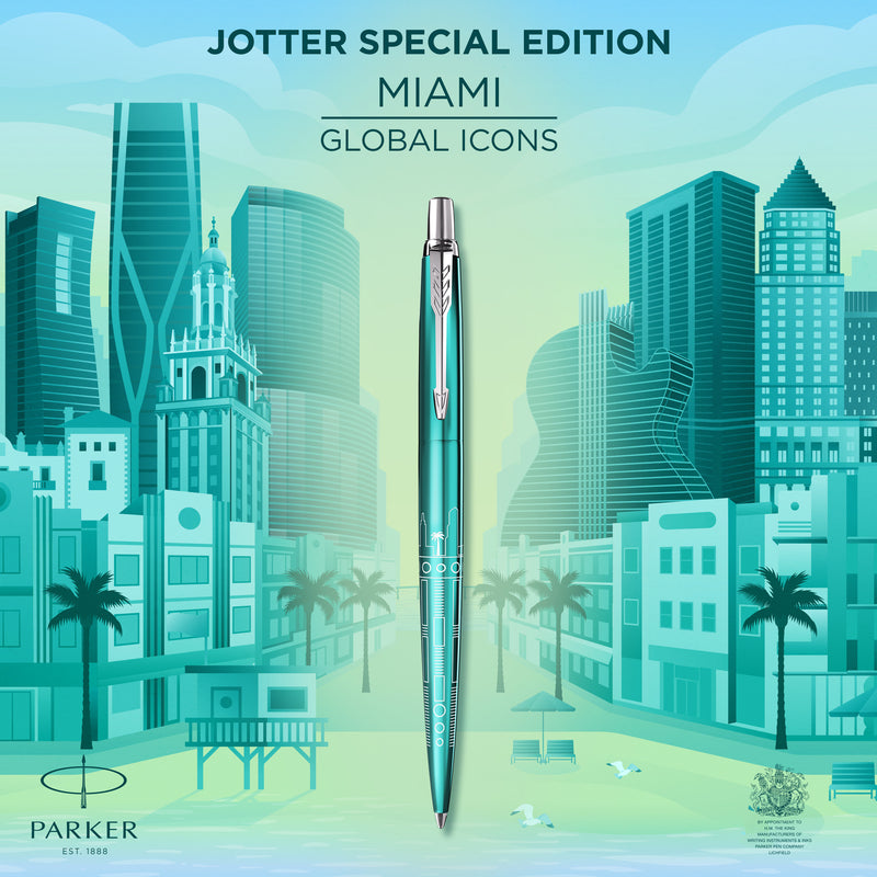 Parker Jotter SE Global Icons Ballpoint Pen Miami Turquoise Lacquer and Chrome Trim Medium Tip