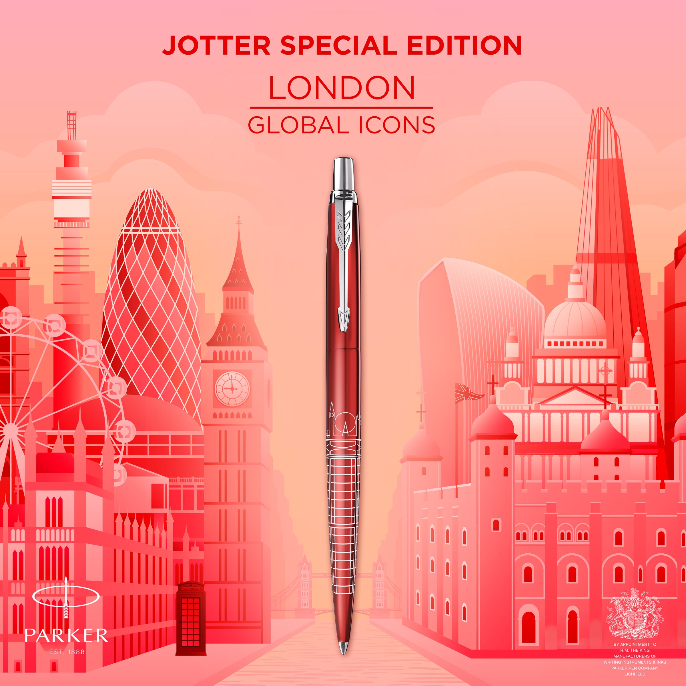 Parker Jotter SE Global Icons Ballpoint Pen London Red Lacquer and Chrome Trim Medium Tip