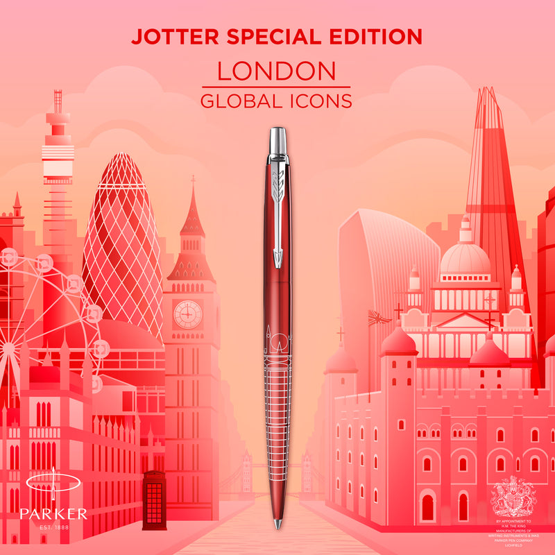 Parker Jotter SE Global Icons Ballpoint Pen London Red Lacquer and Chrome Trim Medium Tip
