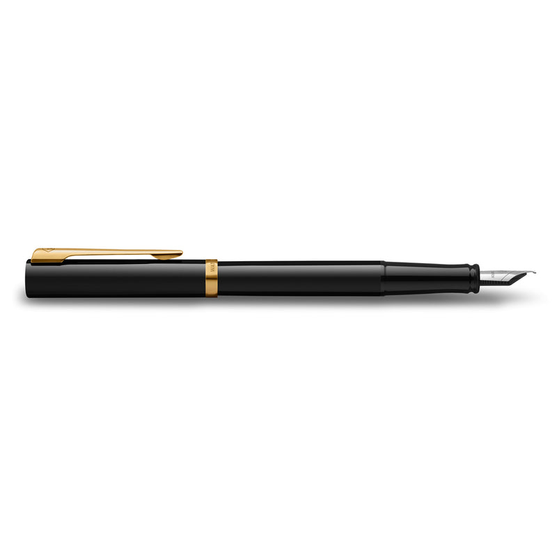 Waterman Impression Fountain Pen Black with Gold Trim Medium Nib Blue Ink Gift Box