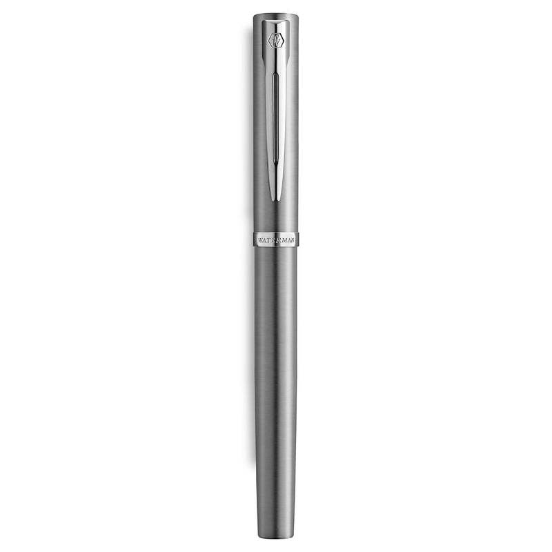 Waterman Impression Fountain Pen Stainless Steel with Chrome Trim Medium Nib Blue Ink Gift Box