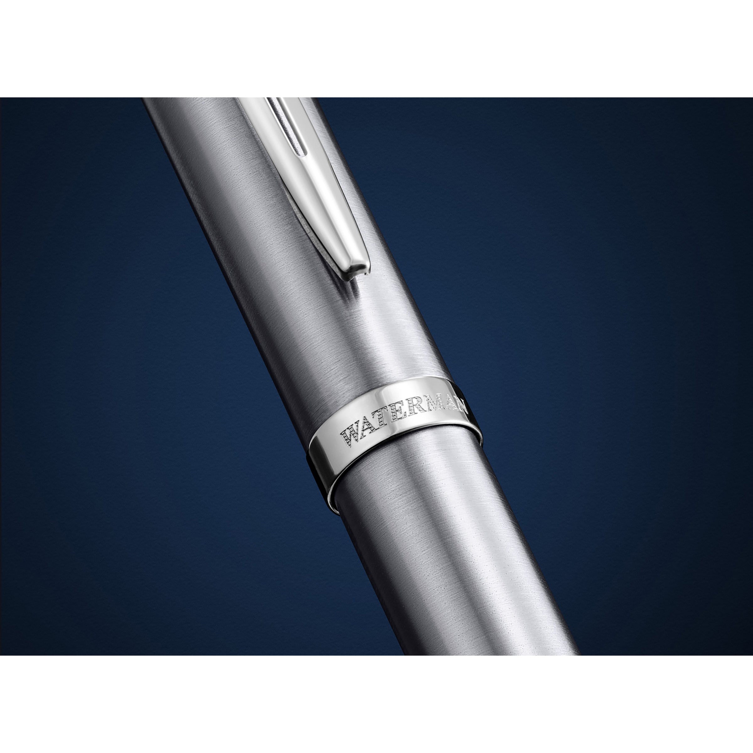 Waterman Impression Fountain Pen Stainless Steel with Chrome Trim Medium Nib Blue Ink Gift Box
