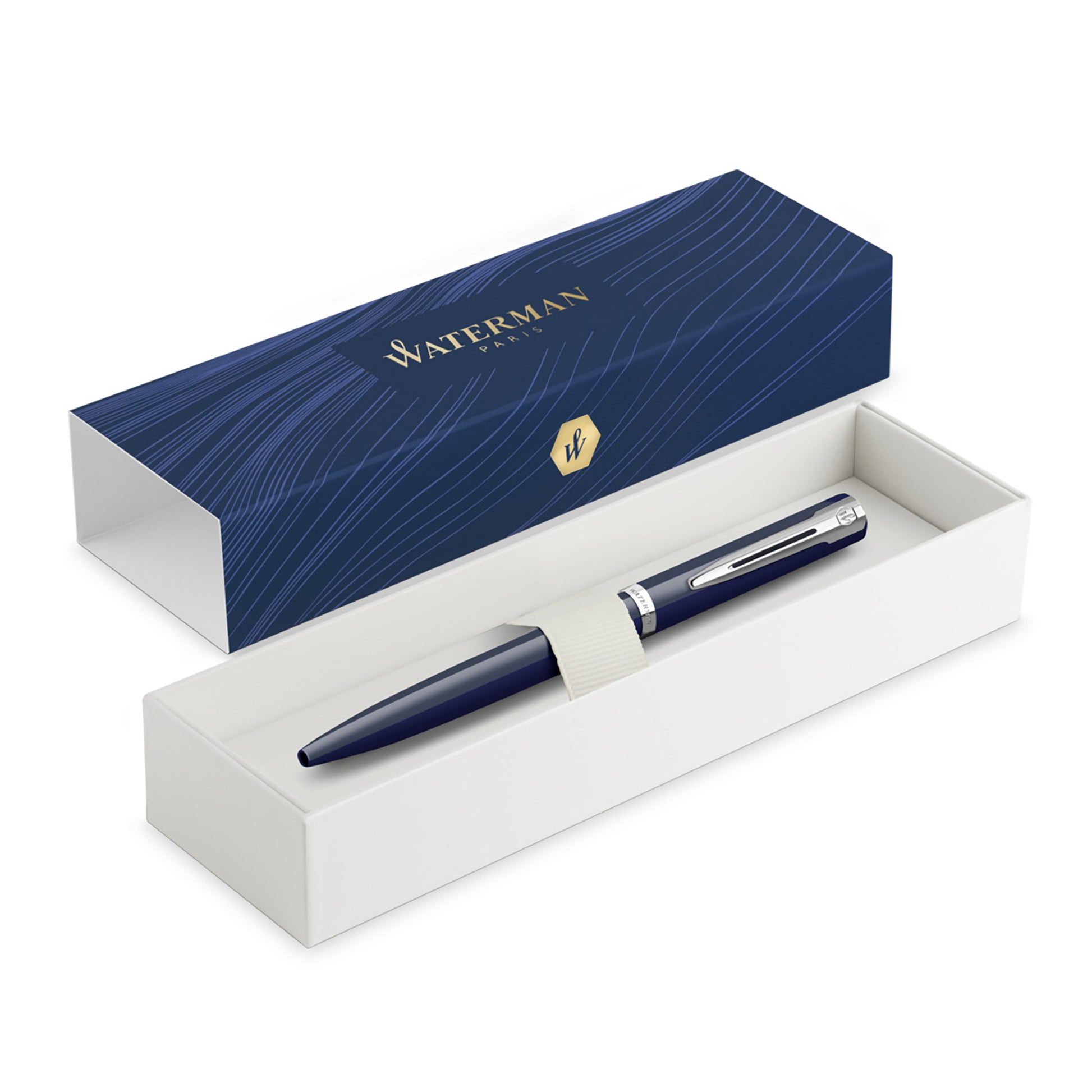 Waterman Impression Ballpoint Pen Blue with Chrome Trim Medium Tip Blue Ink Gift Box