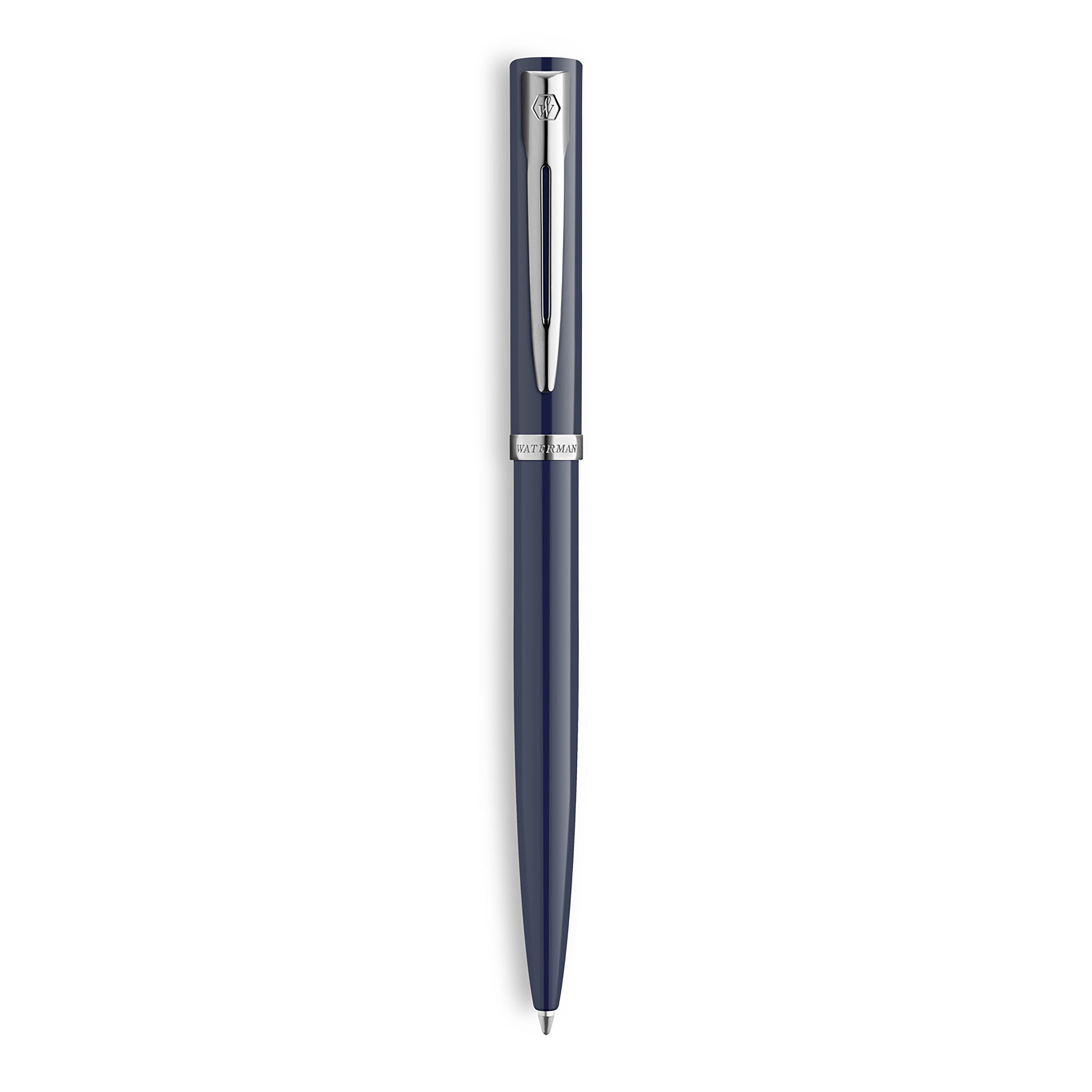 Waterman Impression Ballpoint Pen Blue with Chrome Trim Medium Tip Blue Ink Gift Box