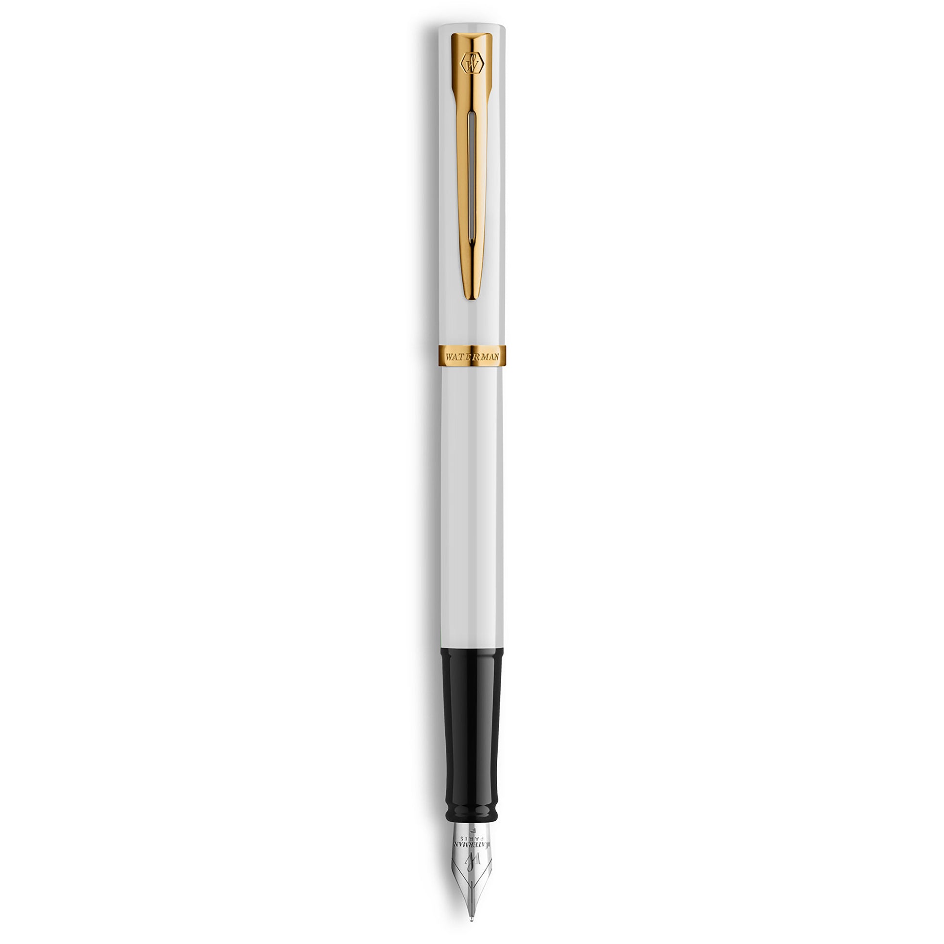 Waterman Impression Fountain Pen White with Gold Trim Medium Nib Blue Ink Gift Box