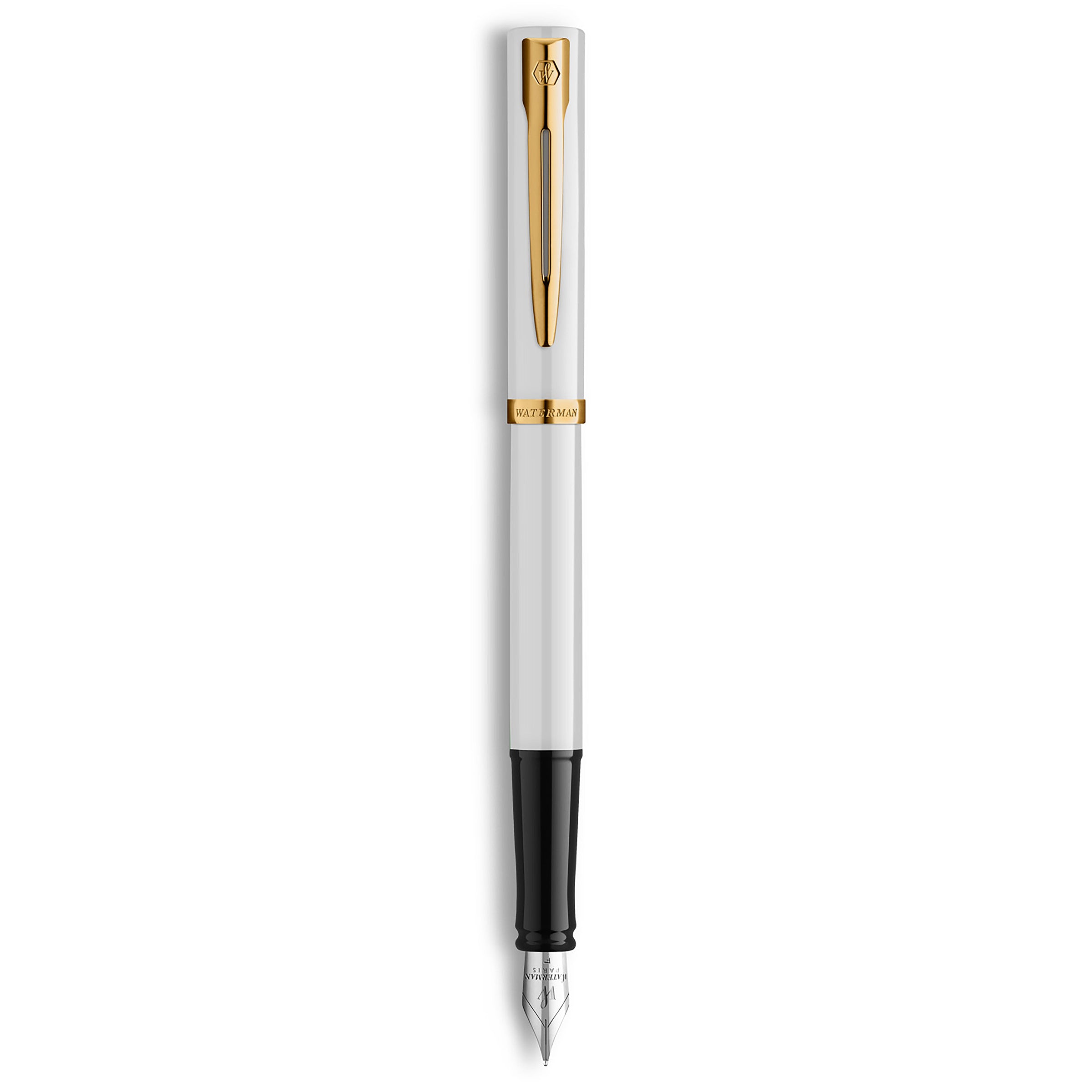 Waterman Impression Fountain Pen White with Gold Trim Medium Nib Blue Ink Gift Box