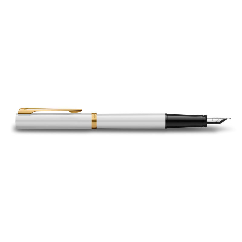 Waterman Impression Fountain Pen White with Gold Trim Medium Nib Blue Ink Gift Box