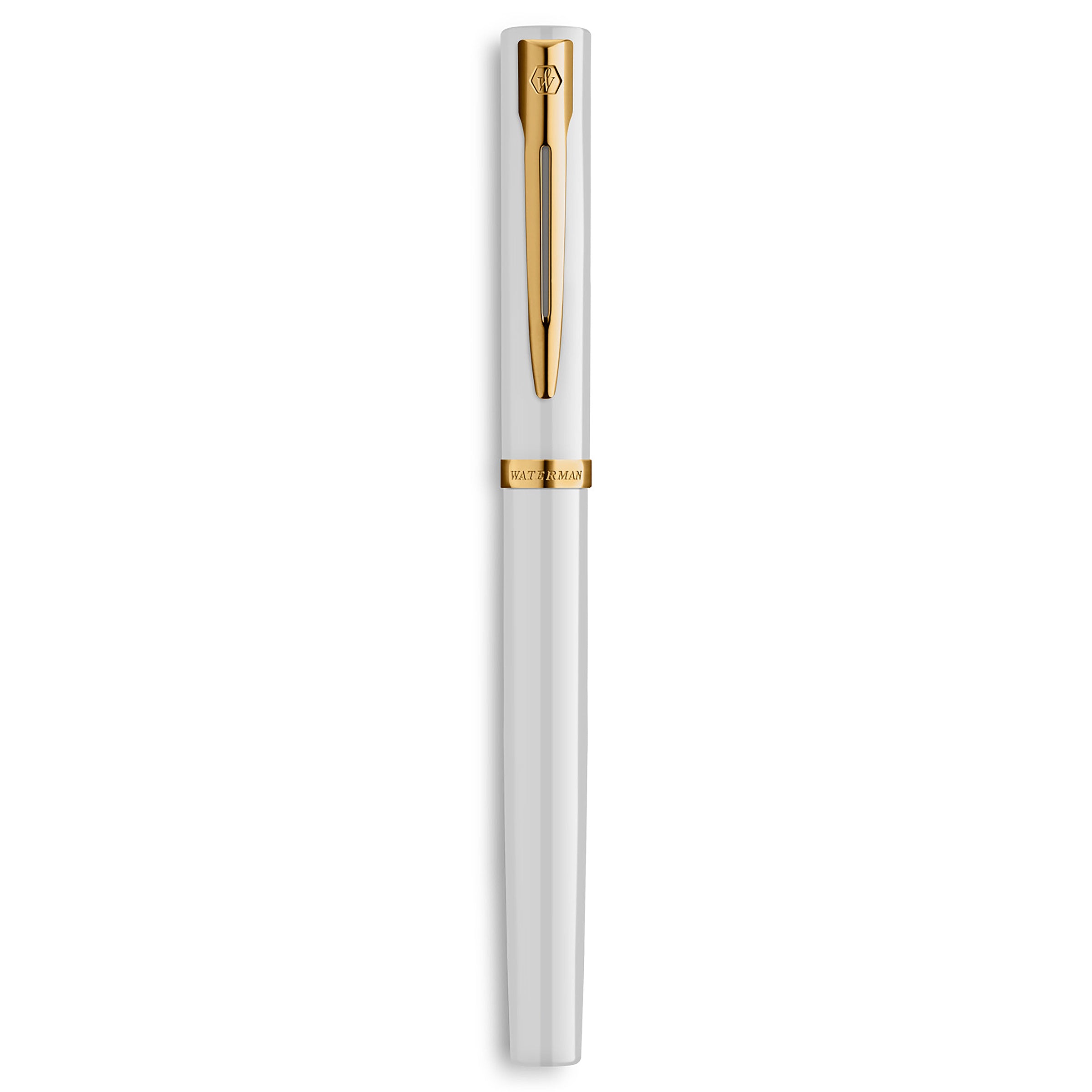 Waterman Impression Fountain Pen White with Gold Trim Medium Nib Blue Ink Gift Box