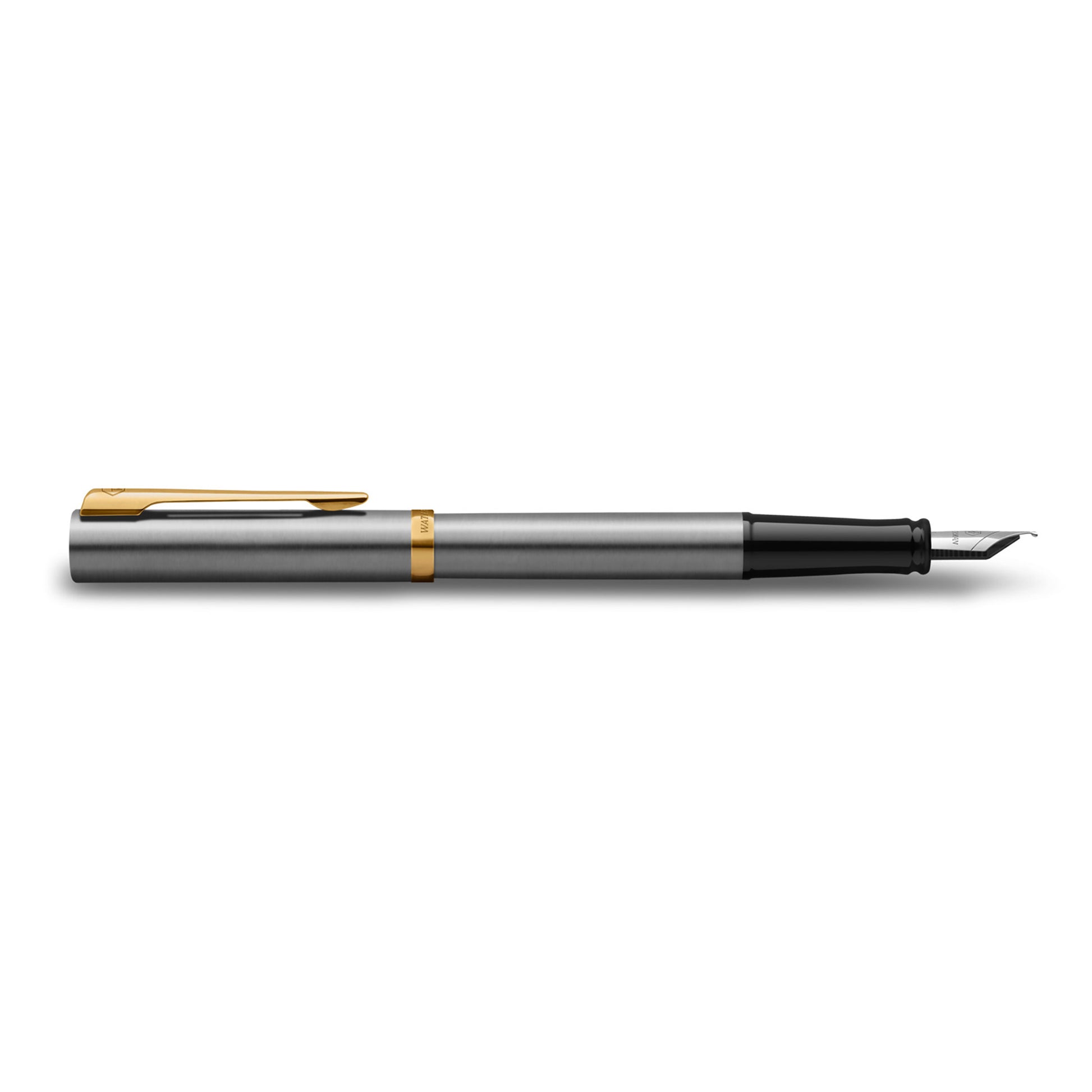 Waterman Impression Fountain Pen Stainless Steel with Gold Trim Medium Nib Blue Ink Gift Box