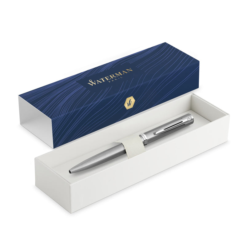 Waterman Impression Ballpoint Pen Stainless Steel with Chrome Trim Medium Tip Blue Ink Gift Box
