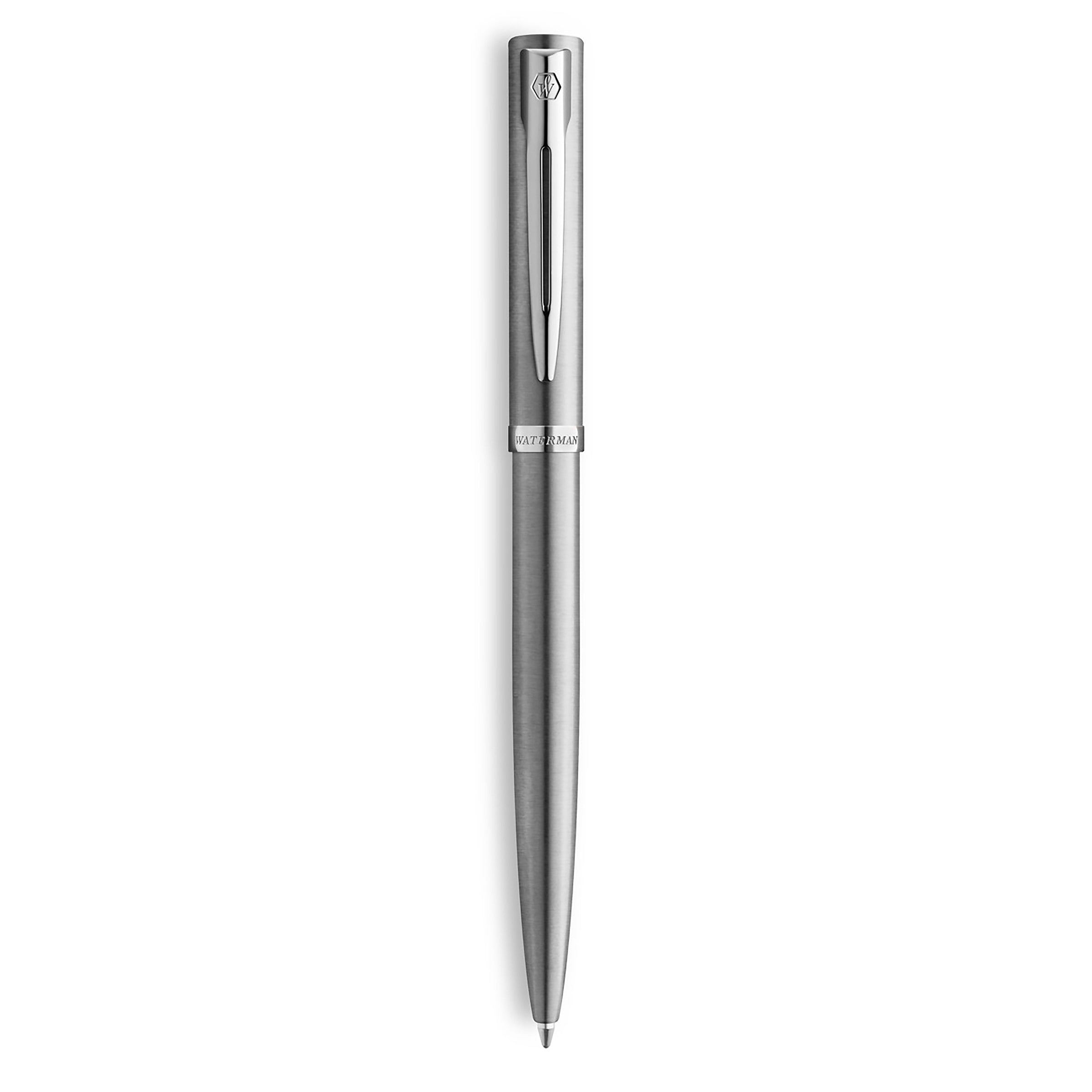 Waterman Impression Ballpoint Pen Stainless Steel with Chrome Trim Medium Tip Blue Ink Gift Box