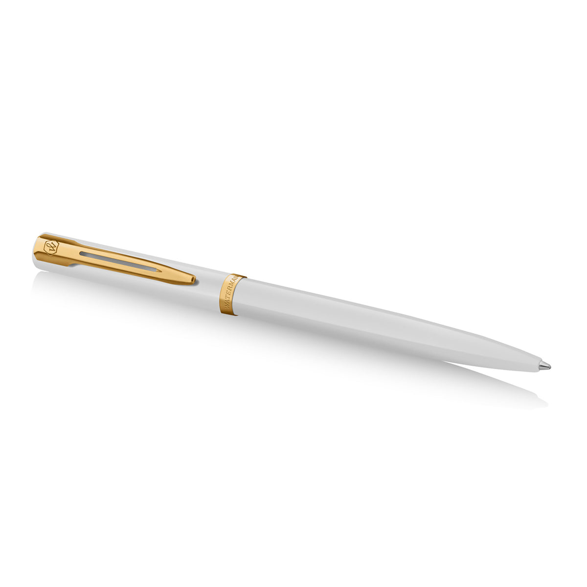 Waterman Impression Ballpoint Pen White with Gold Trim Medium Tip Blue Ink Gift Box