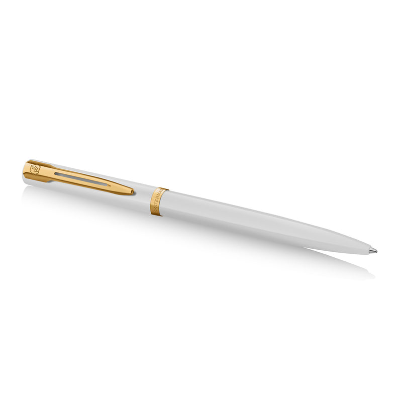Waterman Impression Ballpoint Pen White with Gold Trim Medium Tip Blue Ink Gift Box