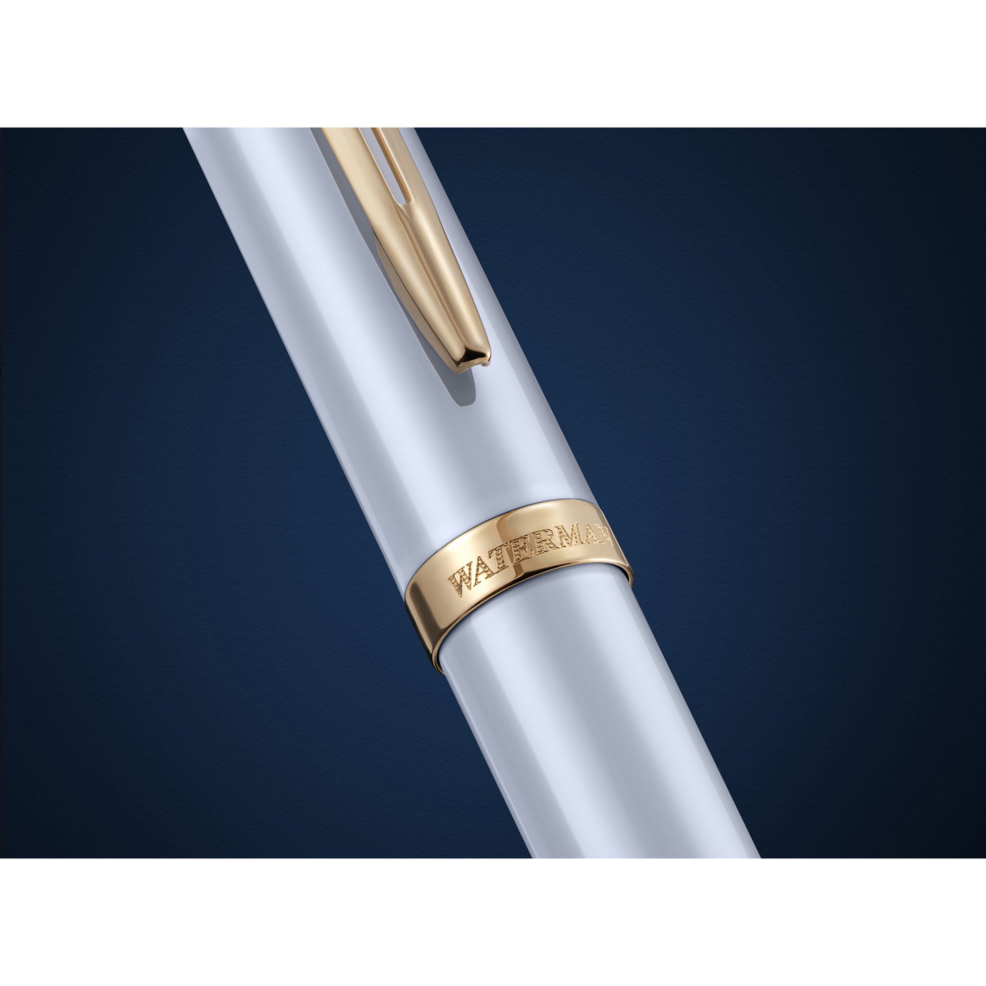 Waterman Impression Ballpoint Pen White with Gold Trim Medium Tip Blue Ink Gift Box