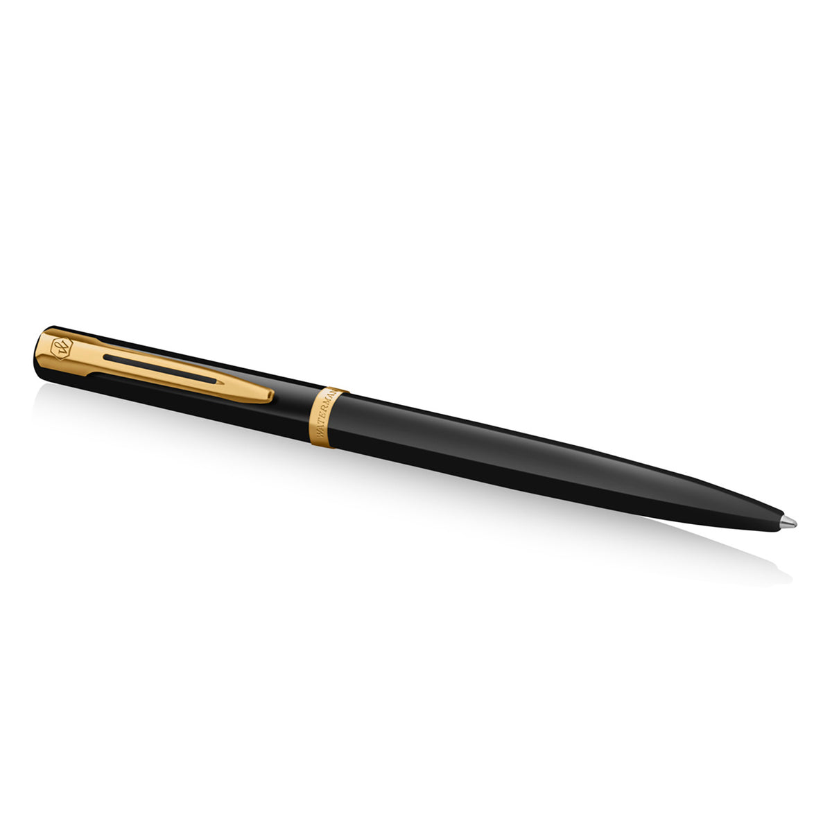 Waterman Impression Ballpoint Pen Black with Gold Trim Medium Tip Blue Ink Gift Box