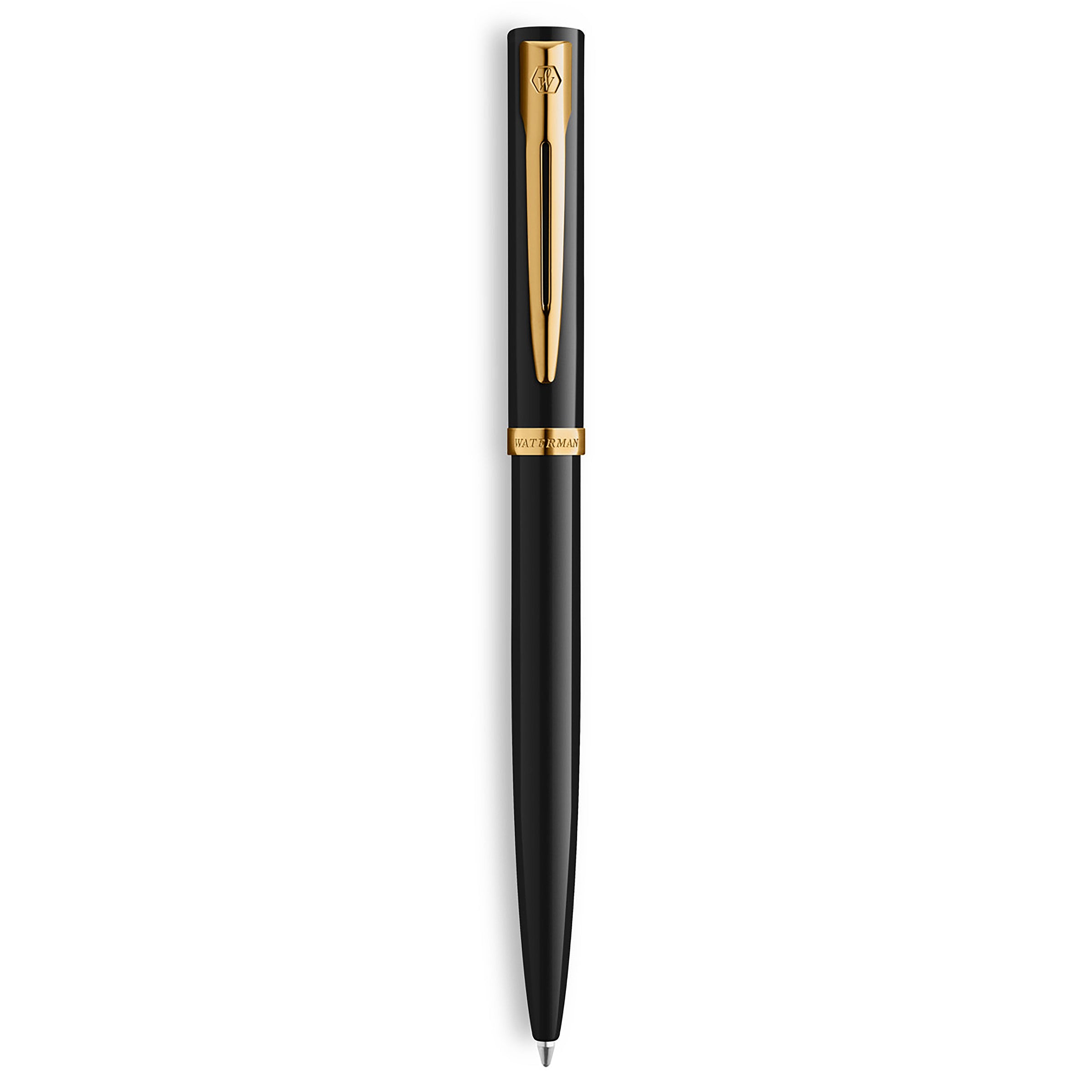 Waterman Impression Ballpoint Pen Black with Gold Trim Medium Tip Blue Ink Gift Box