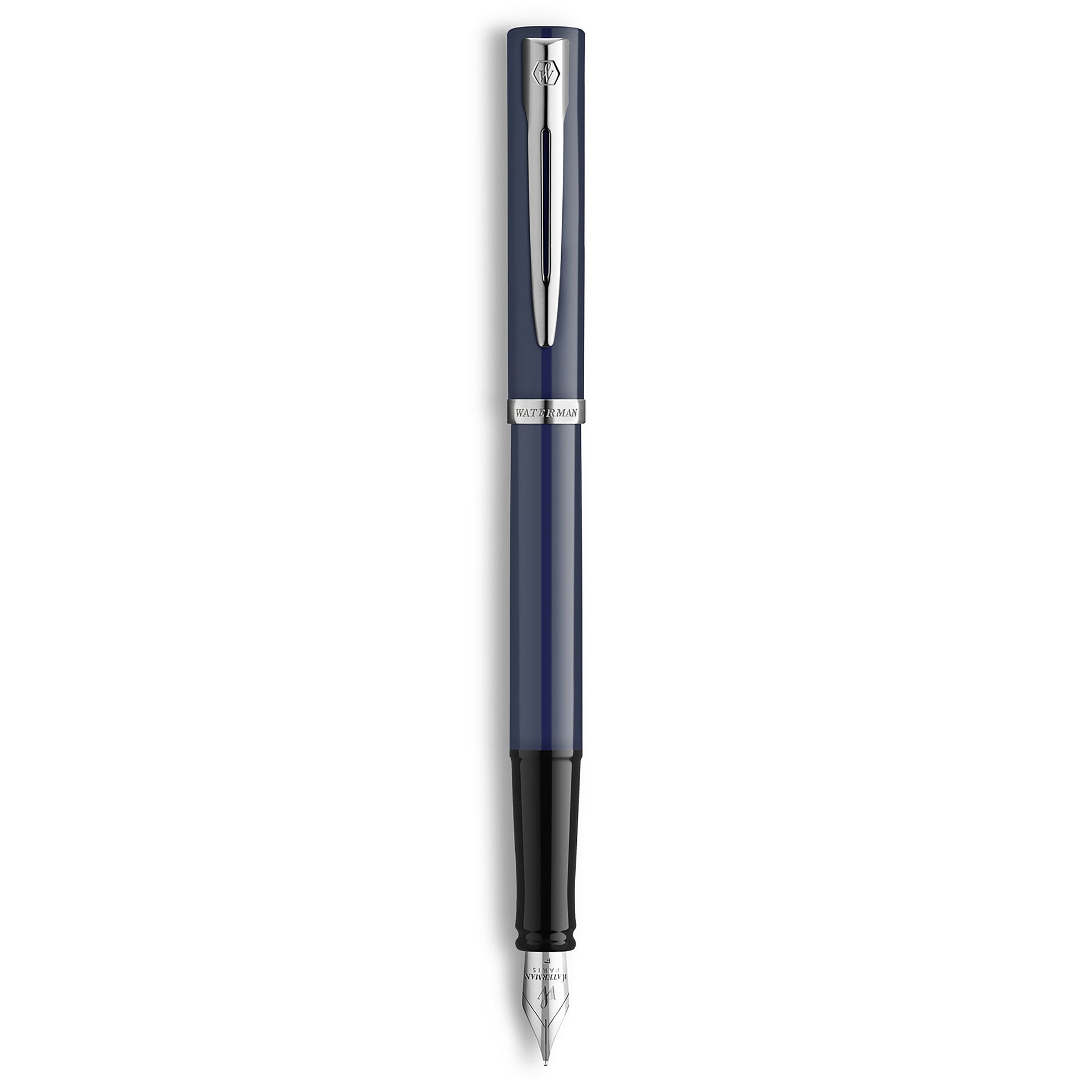 Waterman Impression Fountain Pen Blue with Chrome Trim Medium Nib Blue Ink Gift Box