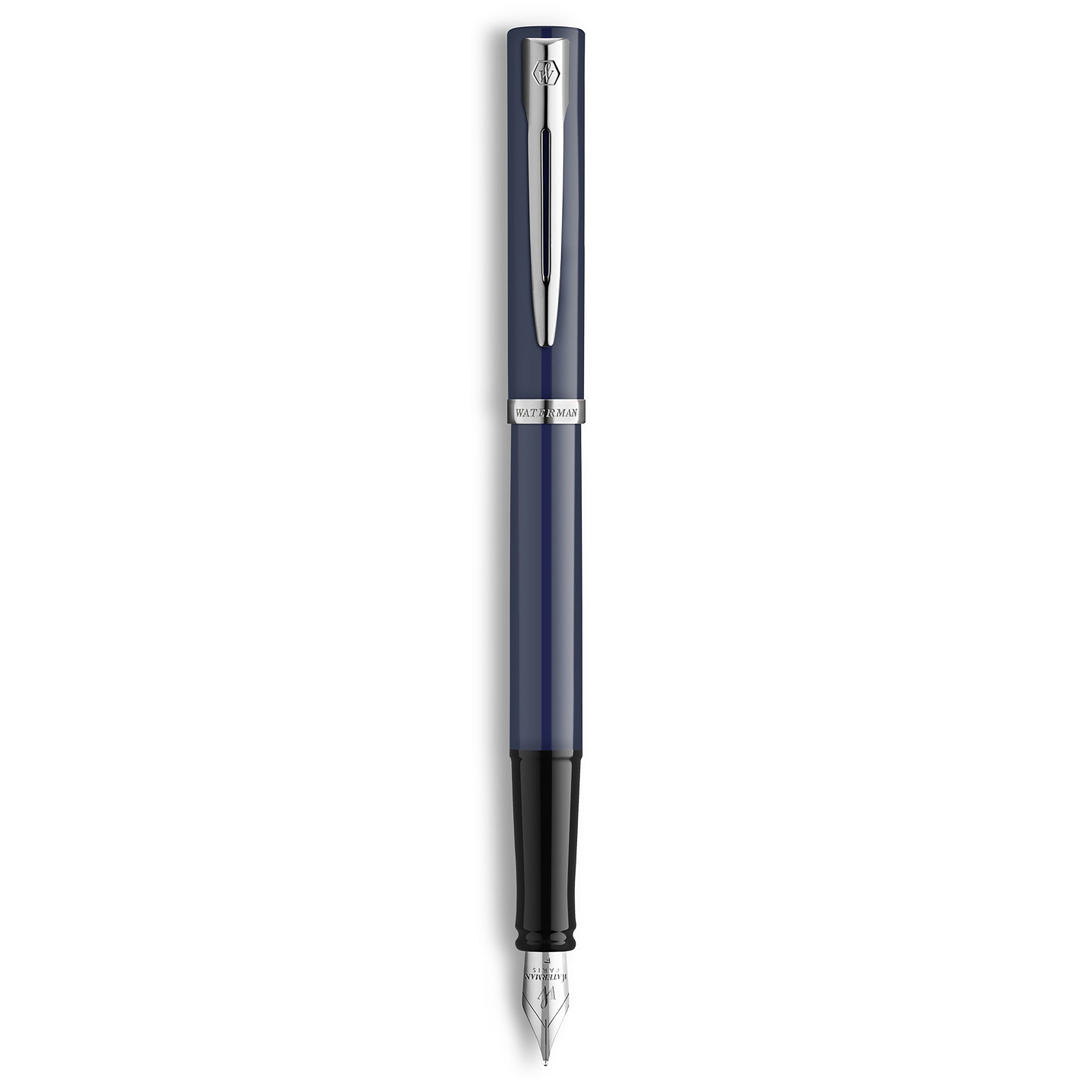 Waterman Impression Fountain Pen Blue with Chrome Trim Medium Nib Blue Ink Gift Box