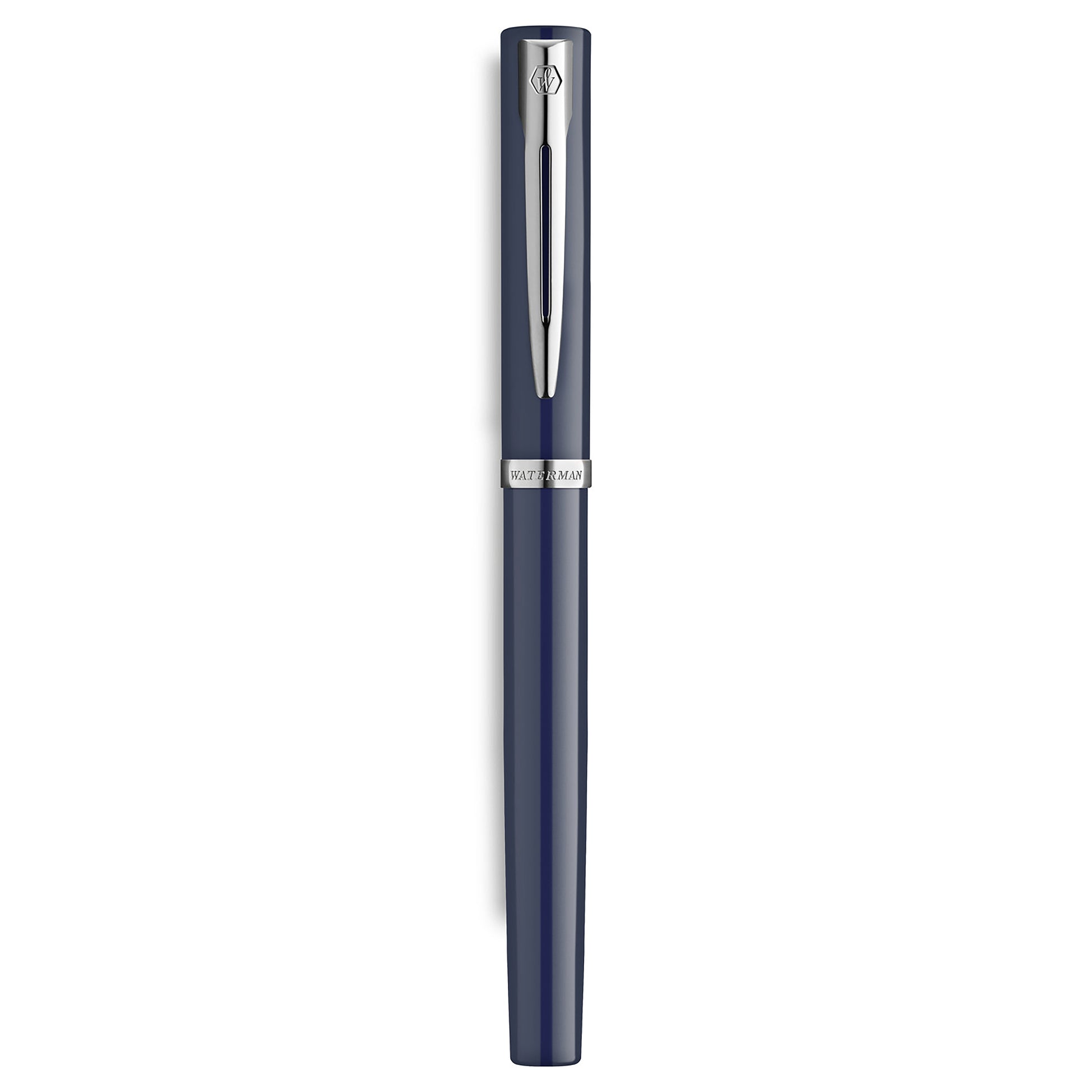 Waterman Impression Fountain Pen Blue with Chrome Trim Medium Nib Blue Ink Gift Box