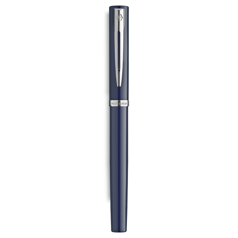 Waterman Impression Fountain Pen Blue with Chrome Trim Medium Nib Blue Ink Gift Box