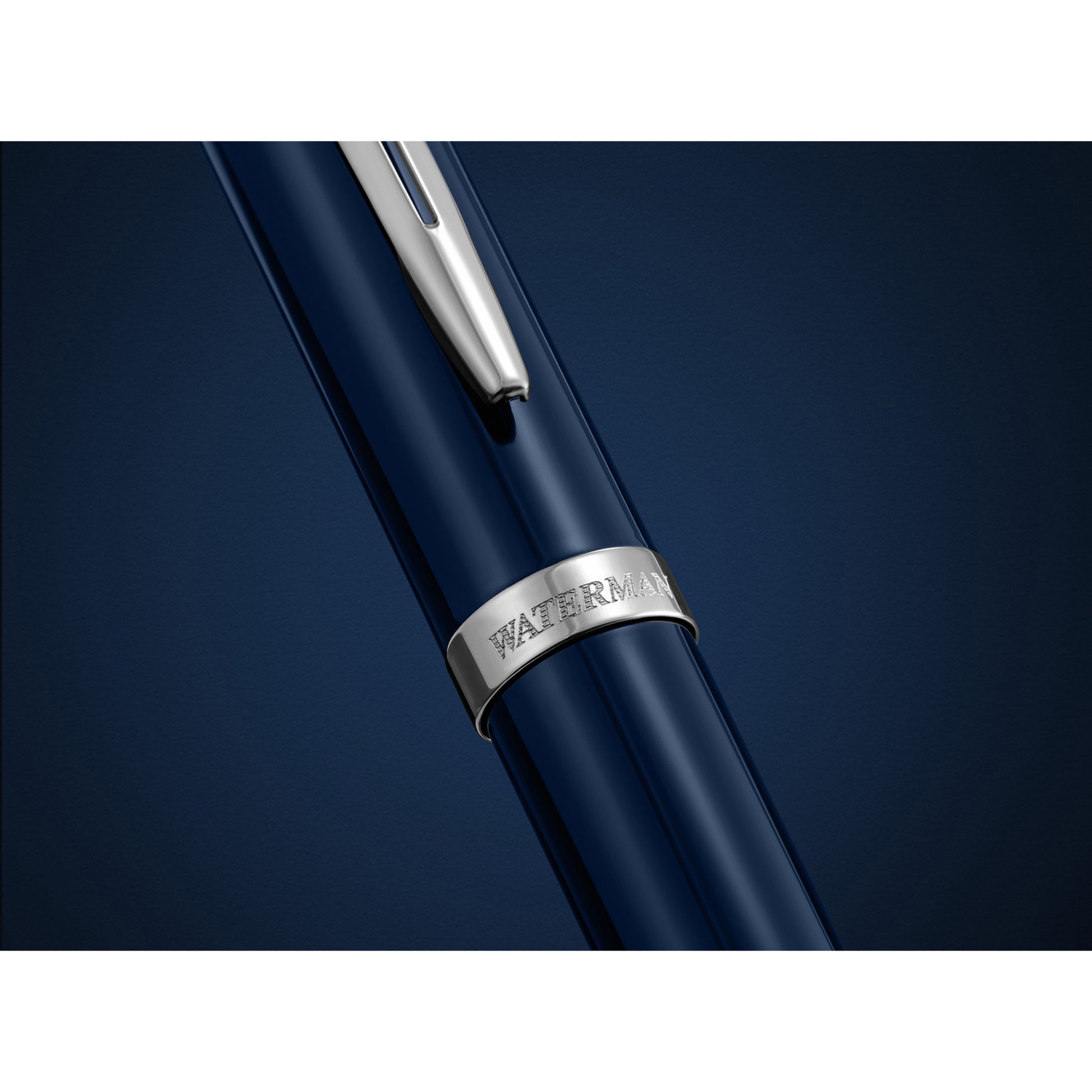 Waterman Impression Fountain Pen Blue with Chrome Trim Medium Nib Blue Ink Gift Box