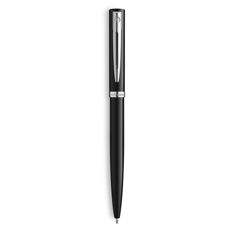 Waterman Impression Ballpoint Pen Black with Chrome Trim Medium Tip Blue Ink Gift Box