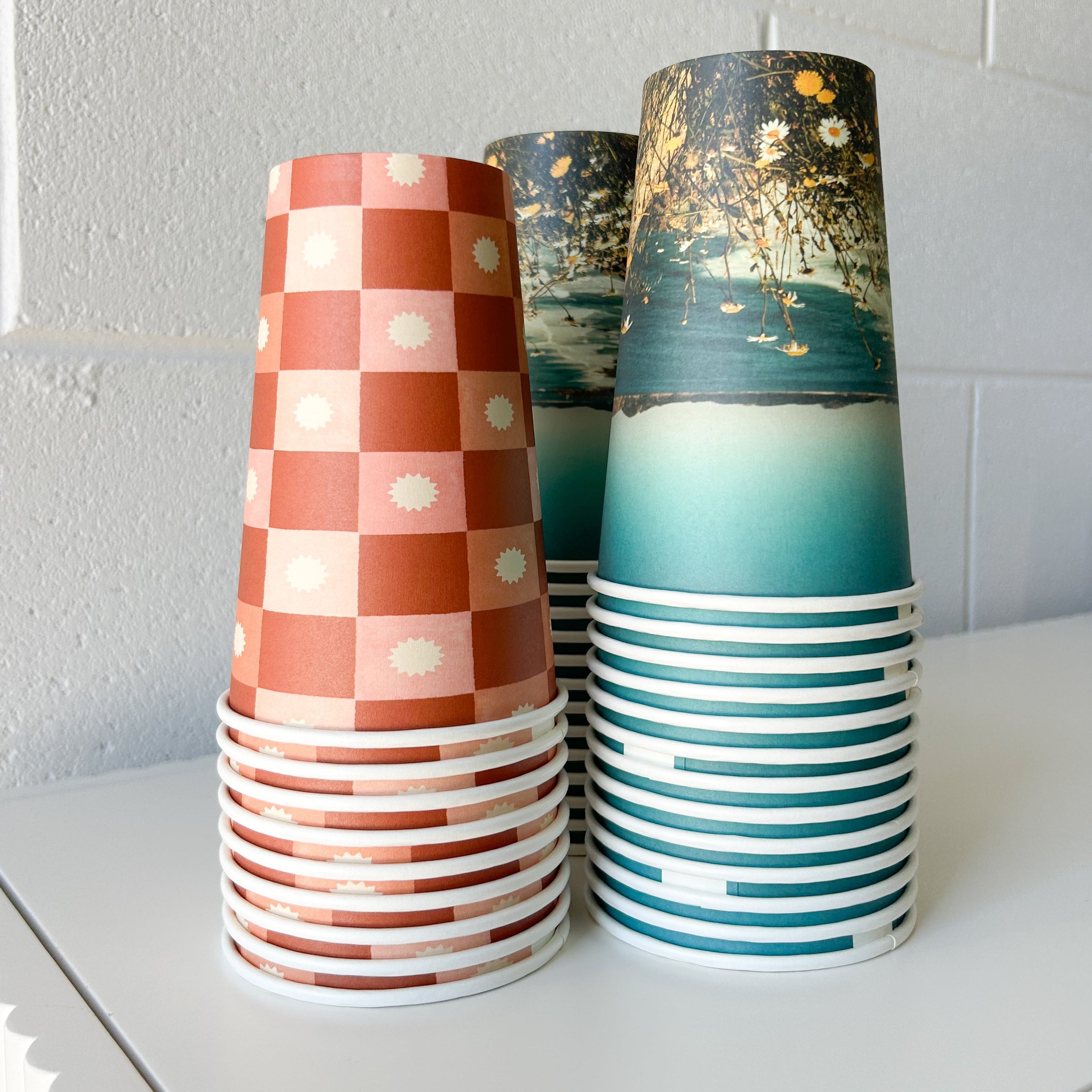 Creative Cafe Co 16oz Ocean & Check home compostable takeaway coffee cup 90mm