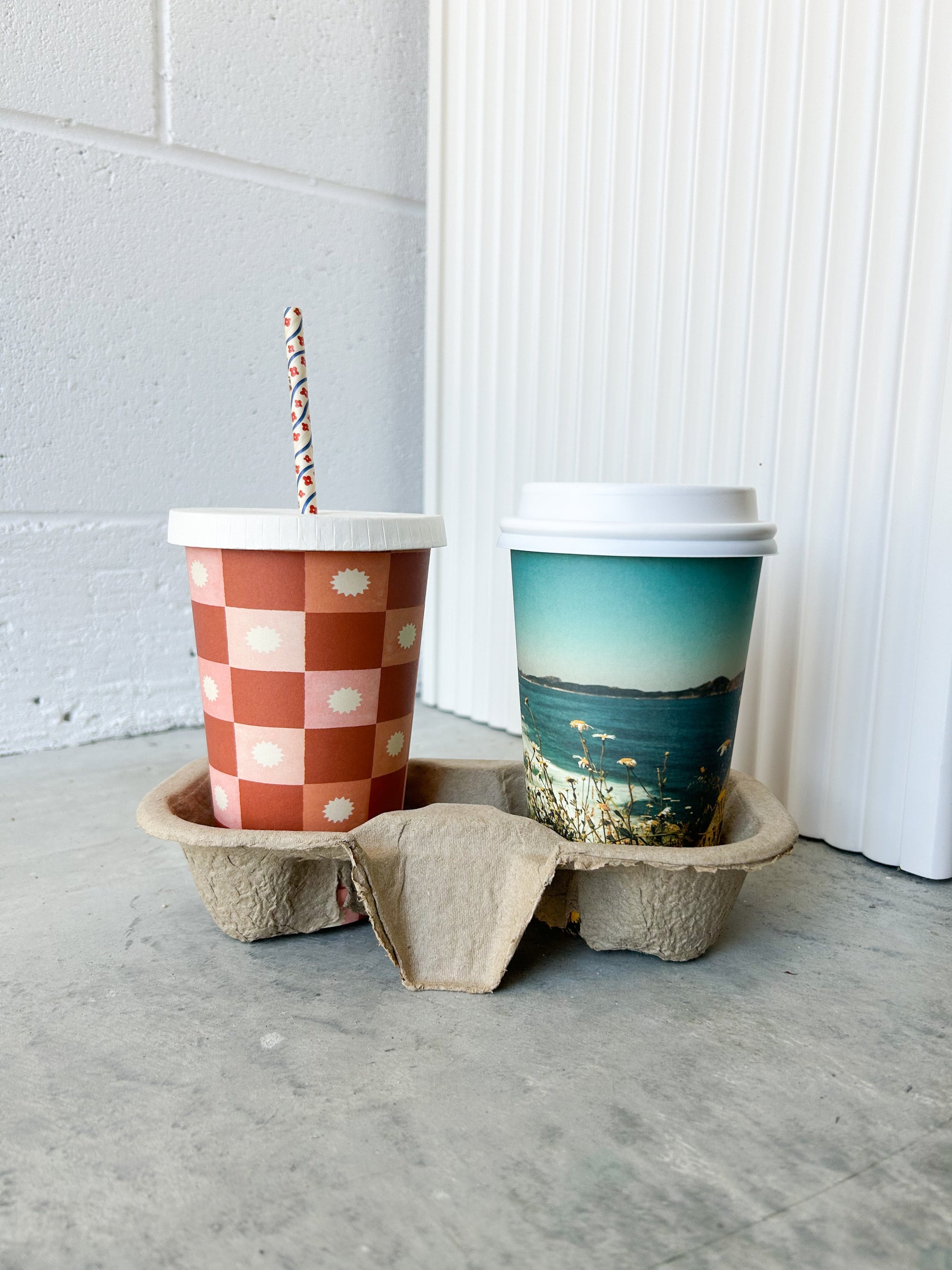 Creative Cafe Co 16oz Ocean & Check home compostable coffee cups cafe printed