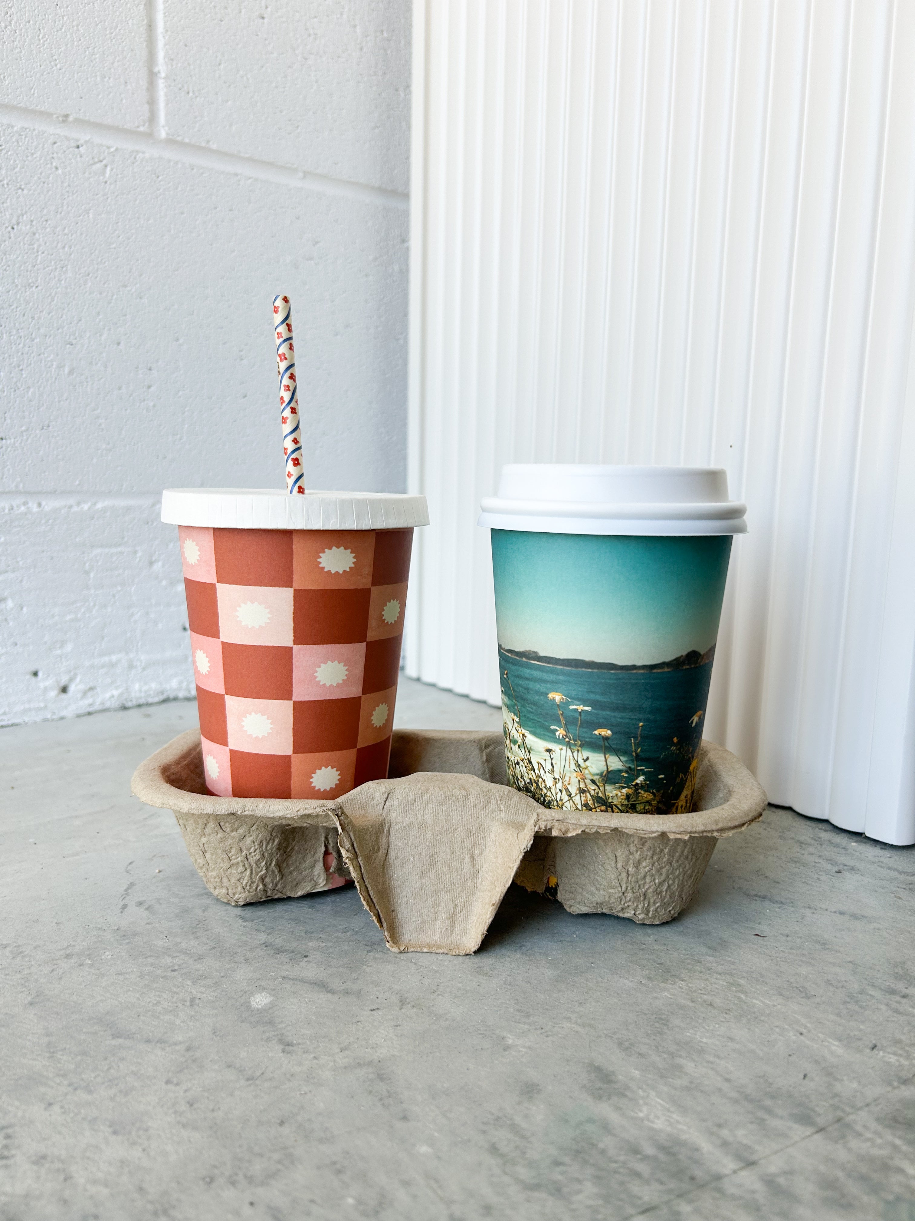 Creative Cafe Co 16oz Ocean & Check home compostable coffee cups cafe printed