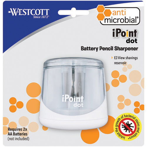 Westcott iPoint Dot Battery Pencil Sharpener White with Antimicrobial