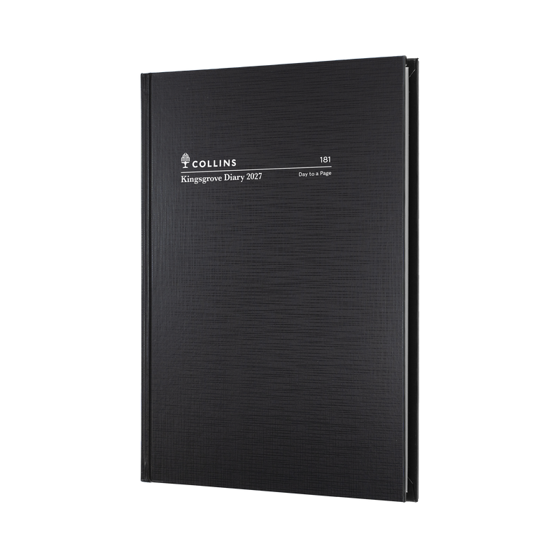Collins Kingsgrove 2027 A5 Day to a Page Diary Black front cover