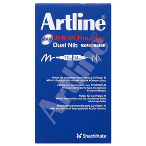 Artline CD-R/DVD marker Dual Nib box front showing Xylene Free and the 1.0mm and 0.4mm nib symbols