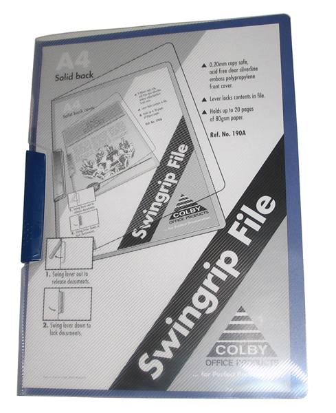 Colby 190A Swinggrip Punchless File A4 30 Sheet Polypropylene Blue/Purple Pack of 5