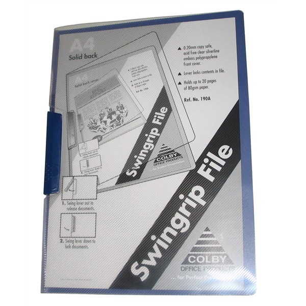 Colby 190A Swinggrip Punchless File A4 30 Sheet Polypropylene Blue/Purple Pack of 5