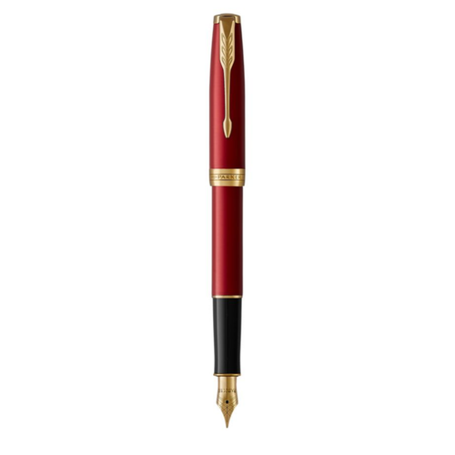 Parker Sonnet Fountain Pen Red Lacquer and Gold Trim Medium Nib